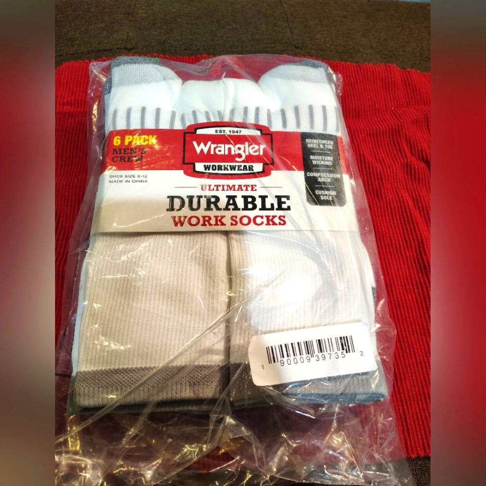 New Wrangler ultimate durable work socks 6 pack white size 6-12